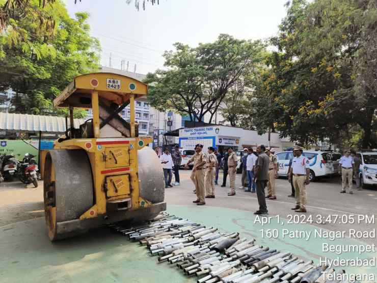 Hyderabad Police Crushes 1,000 Modified Silencers: Crackdown on Illegal Silencers