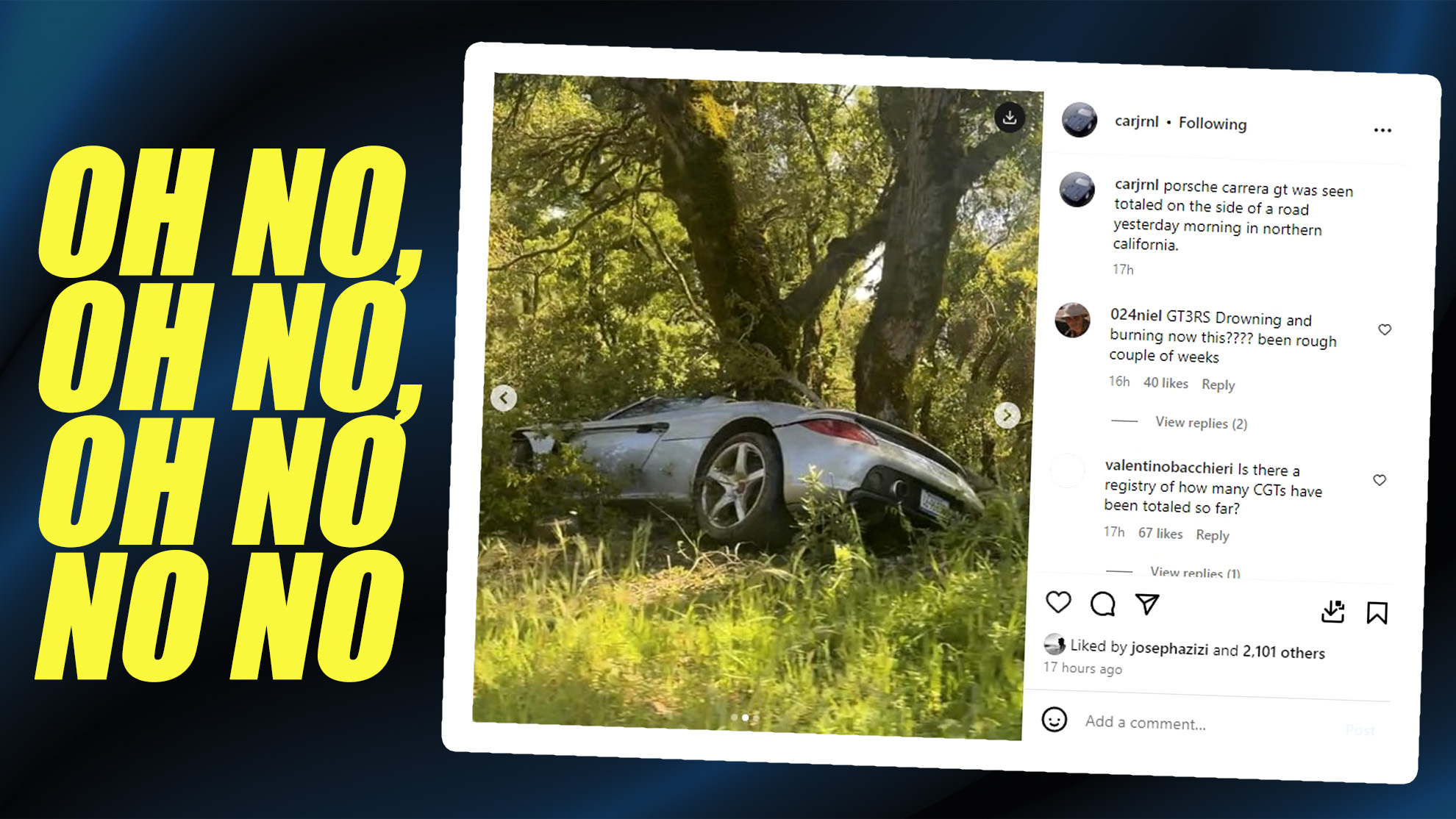 Ouch! Porsche Carrera GT Flies Off The Road Crashing Into Tree