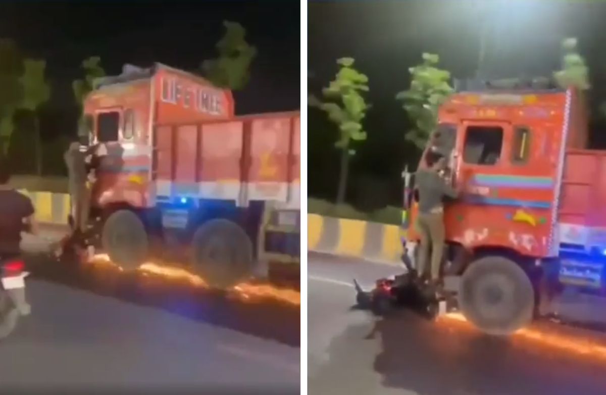 Truck Drags Bike For 1 Km Even As Biker Hangs On To Truck: Driver Arrested [Video]