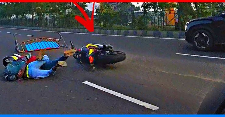 Distracted Biker Hits Barricade While Overtaking Hyundai Alcazar [Video]